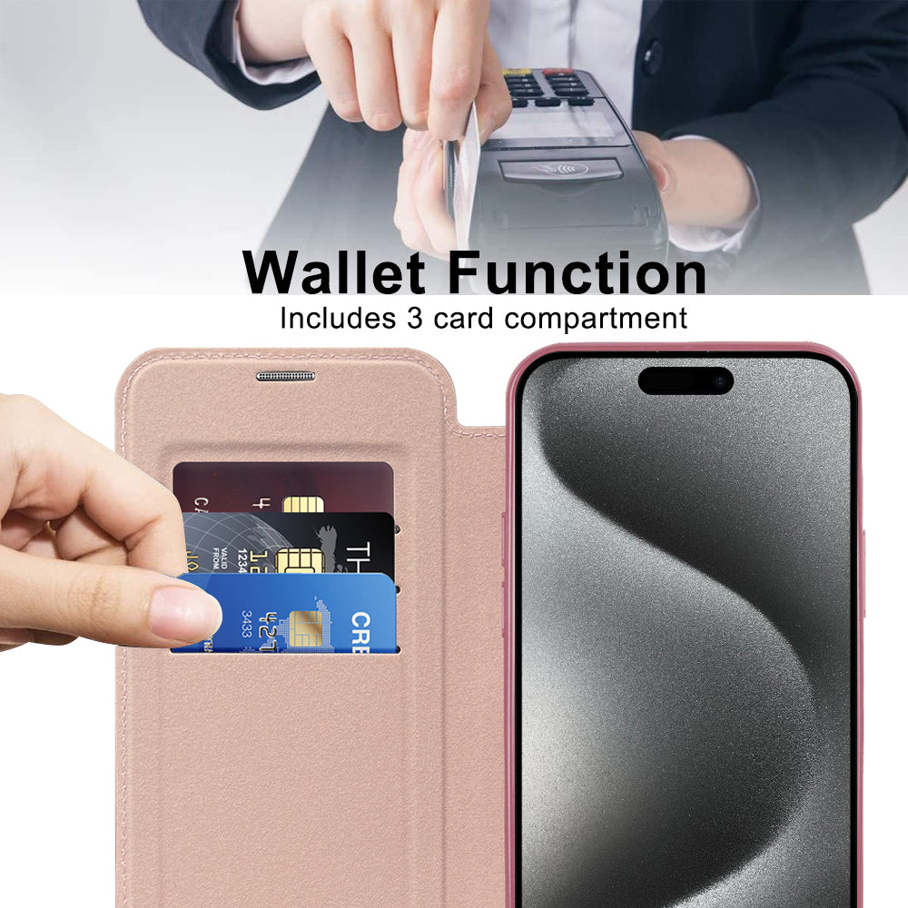 MagSafe Case for Apple iPhone 15 Pro, Techsuit, SmartMag Book, Pink