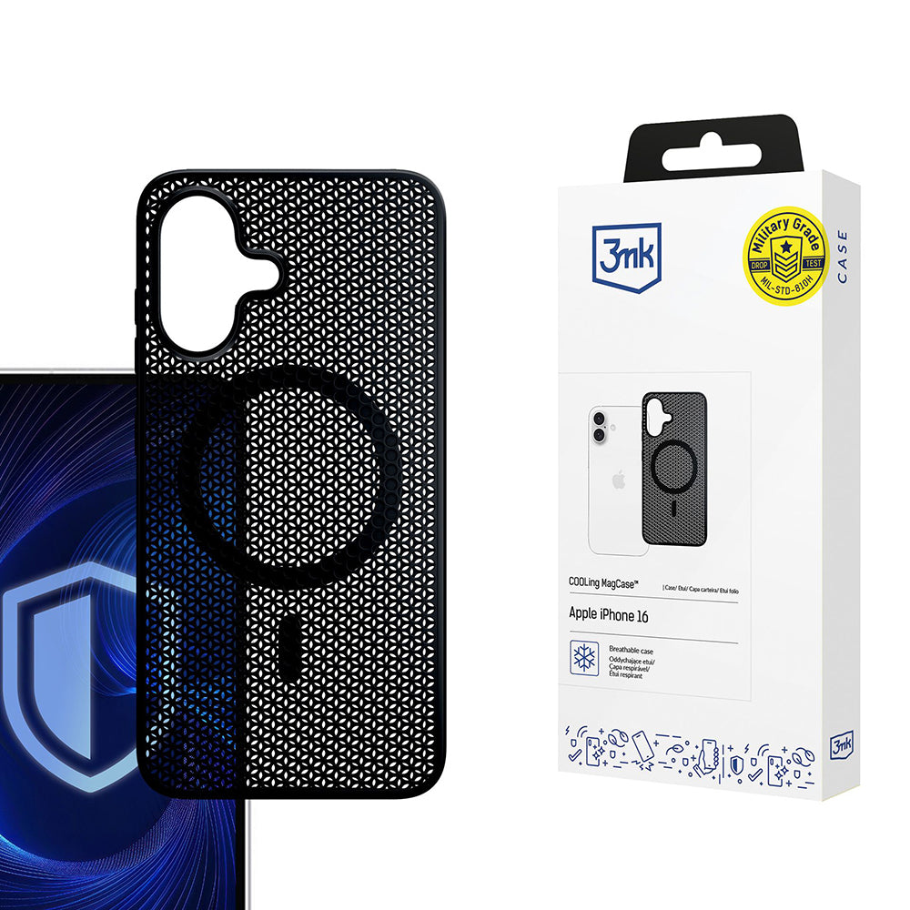 MagSafe калъф за Apple iPhone 16, 3MK, COOLing, Черен