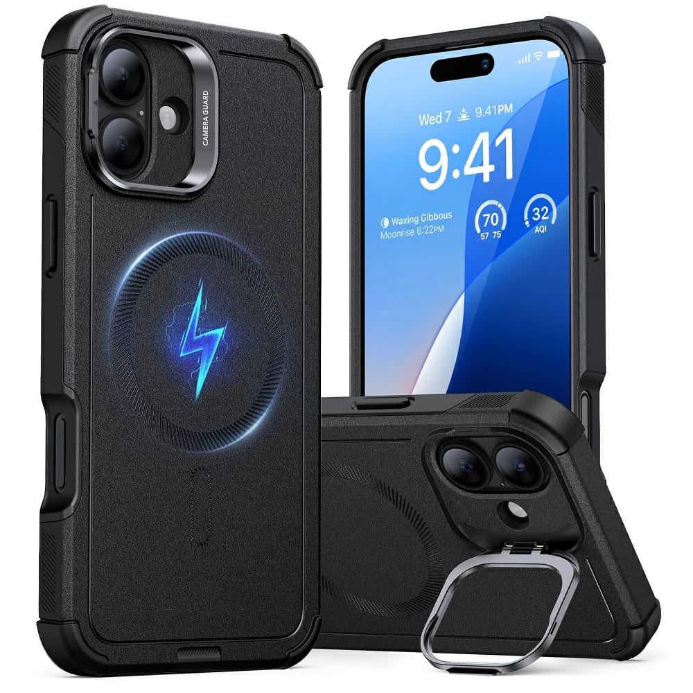 Калъф MagSafe за Apple iPhone 16, ESR, Cyber Armor Kickstand, Черен