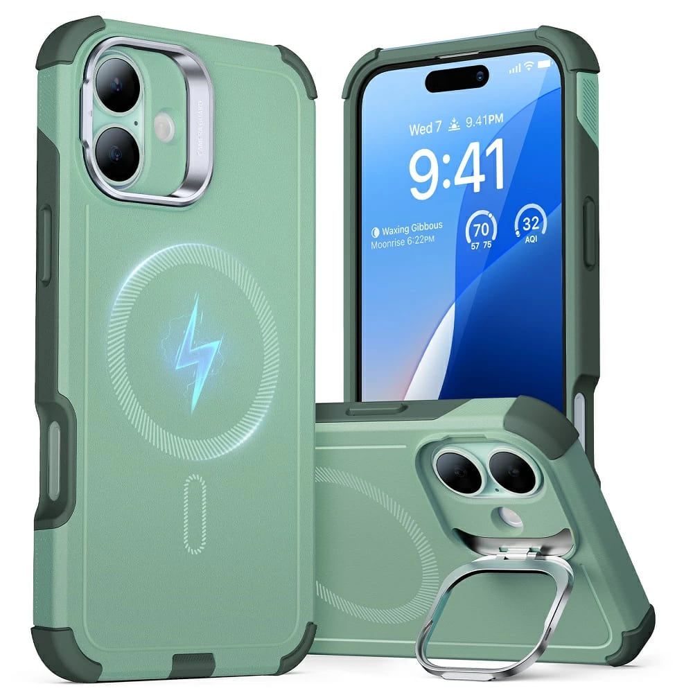 Калъф MagSafe за Apple iPhone 16, ESR, Cyber Armor Kickstand, Зелен