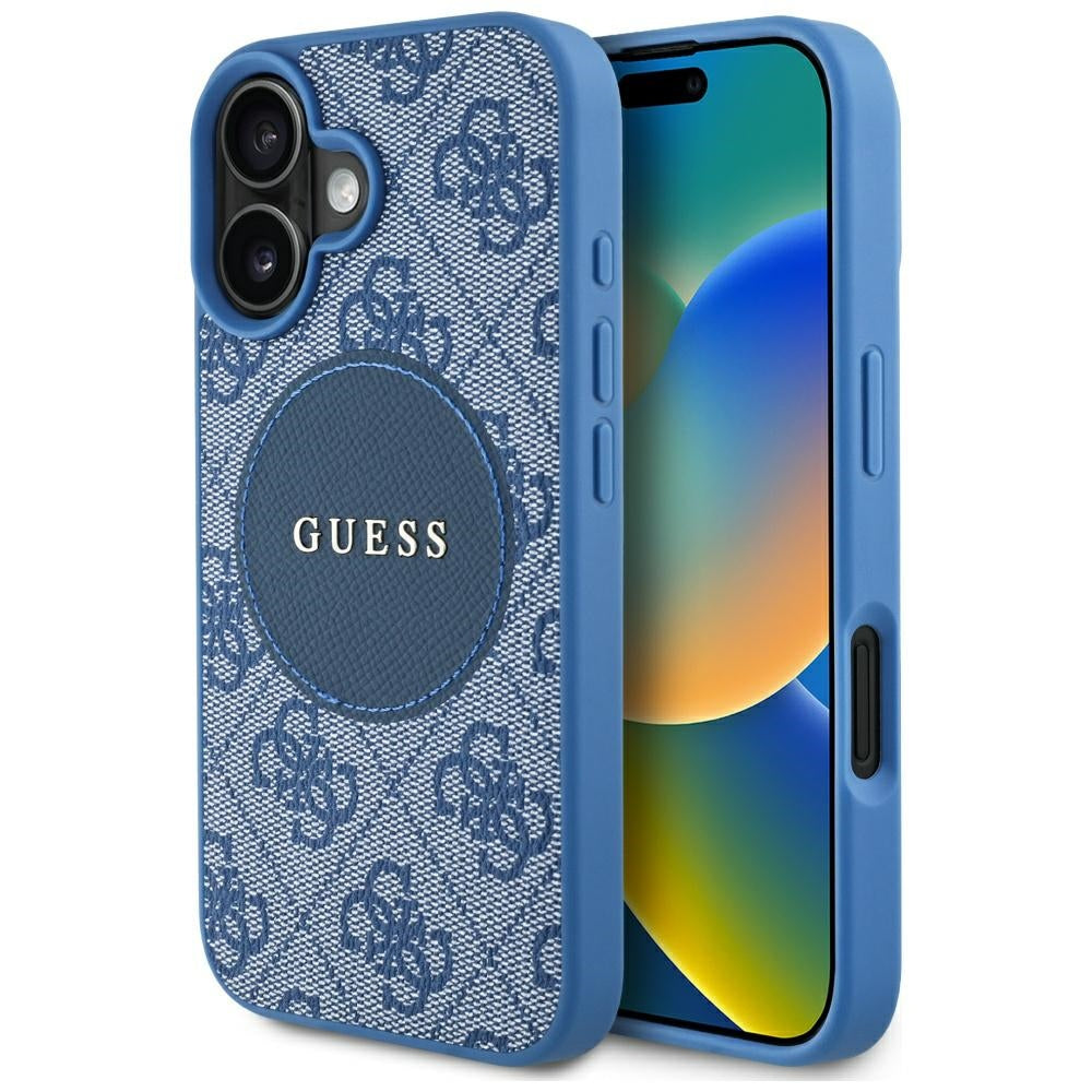 Калъф MagSafe за Apple iPhone 16, Guess, 4G Circle Classic Logo, Син