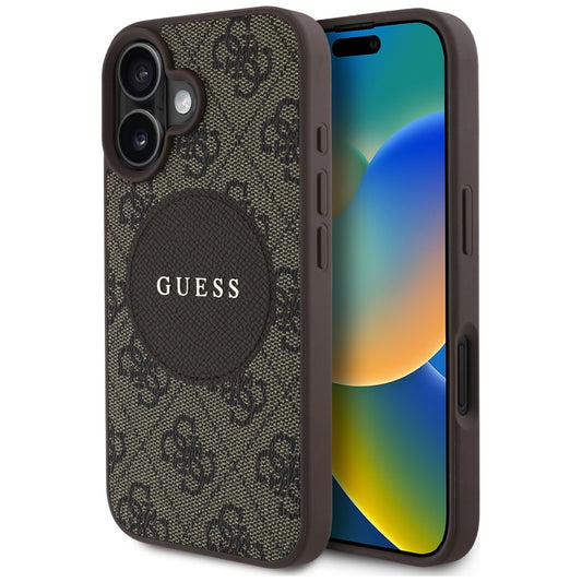 Калъф MagSafe за Apple iPhone 16, Guess, 4G Circle Classic Logo, Кафяв