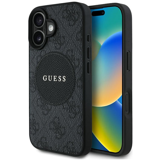 Калъф MagSafe за Apple iPhone 16, Guess, 4G Circle Classic Logo, Черен