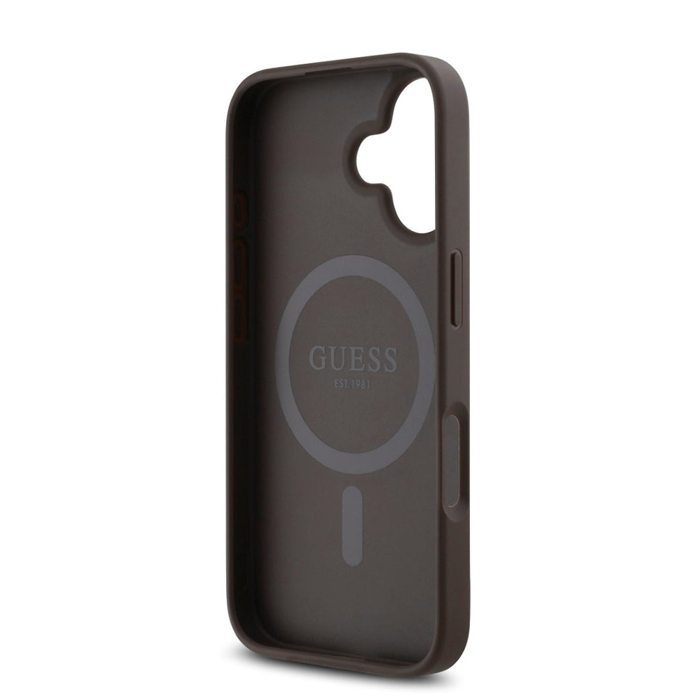 Калъф MagSafe за Apple iPhone 16, Guess, 4G Classic, Кафяв