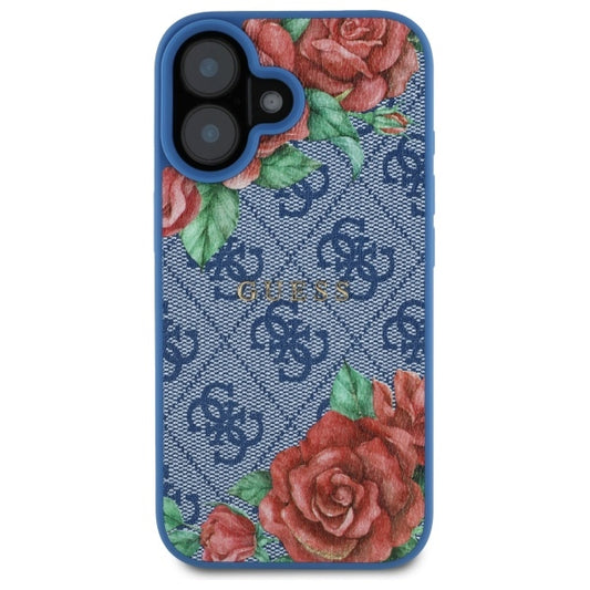 Калъф MagSafe за Apple iPhone 16, Guess, 4G Flowers Print, Син