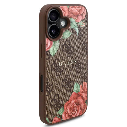 Калъф MagSafe за Apple iPhone 16, Guess, 4G Flowers Print, Кафяв