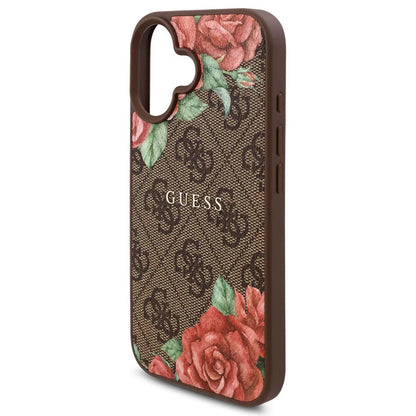 Калъф MagSafe за Apple iPhone 16, Guess, 4G Flowers Print, Кафяв