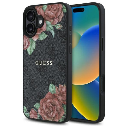 Калъф MagSafe за Apple iPhone 16, Guess, 4G Flowers Print, Черен