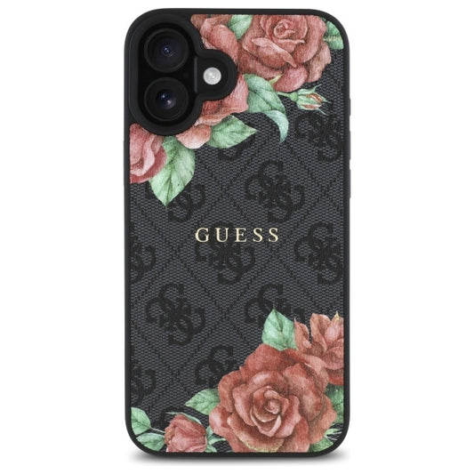 Калъф MagSafe за Apple iPhone 16, Guess, 4G Flowers Print, Черен