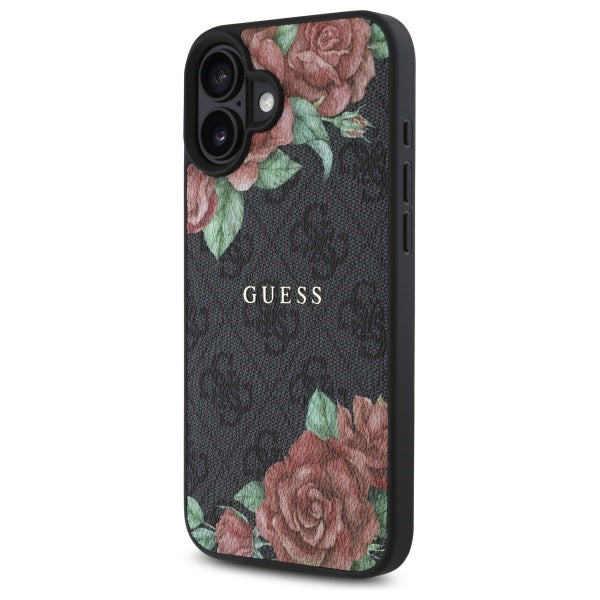 Калъф MagSafe за Apple iPhone 16, Guess, 4G Flowers Print, Черен