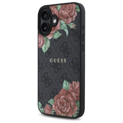 Калъф MagSafe за Apple iPhone 16, Guess, 4G Flowers Print, Черен