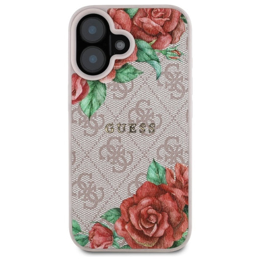 Калъф MagSafe за Apple iPhone 16, Guess, 4G Flowers Print, Розов