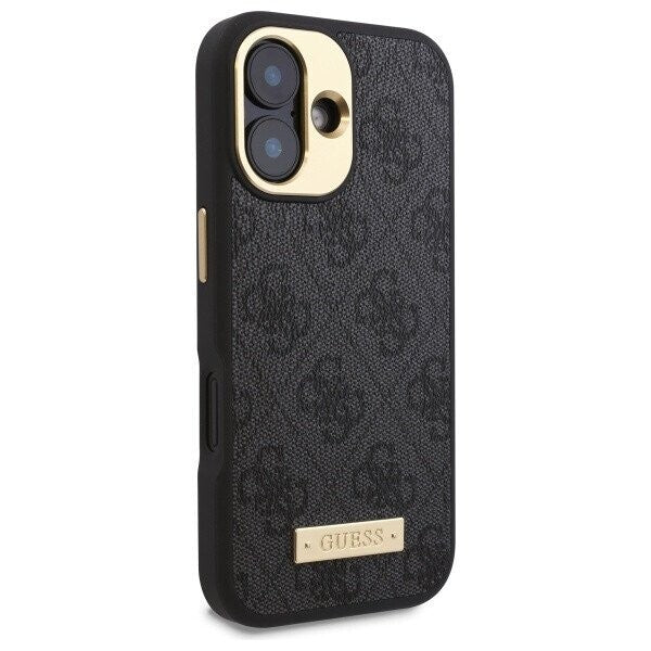 Калъф MagSafe за Apple iPhone 16, Guess, 4G Logo Plate, Черен