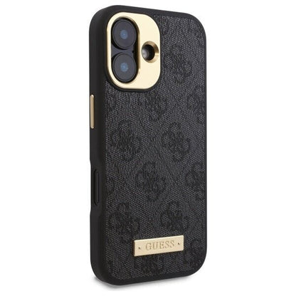 Калъф MagSafe за Apple iPhone 16, Guess, 4G Logo Plate, Черен