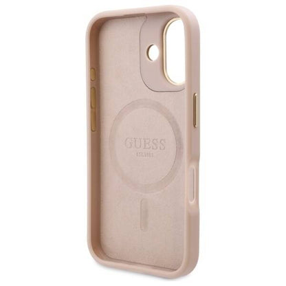 Калъф MagSafe за Apple iPhone 16, Guess, 4G Logo Plate, Розов