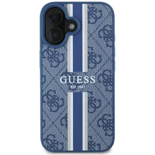 Калъф MagSafe за Apple iPhone 16, Guess, 4G Printed Stripes, Син