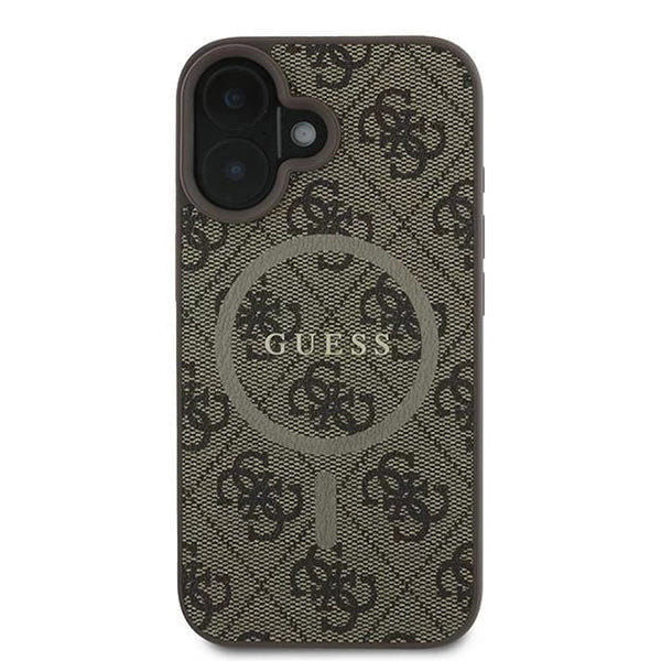 Калъф MagSafe за Apple iPhone 16, Guess, 4G Ring Classic Logo, Кафяв