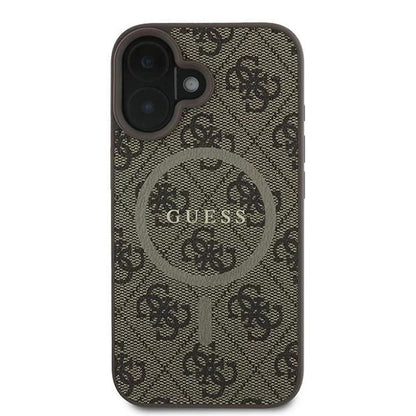 Калъф MagSafe за Apple iPhone 16, Guess, 4G Ring Classic Logo, Кафяв