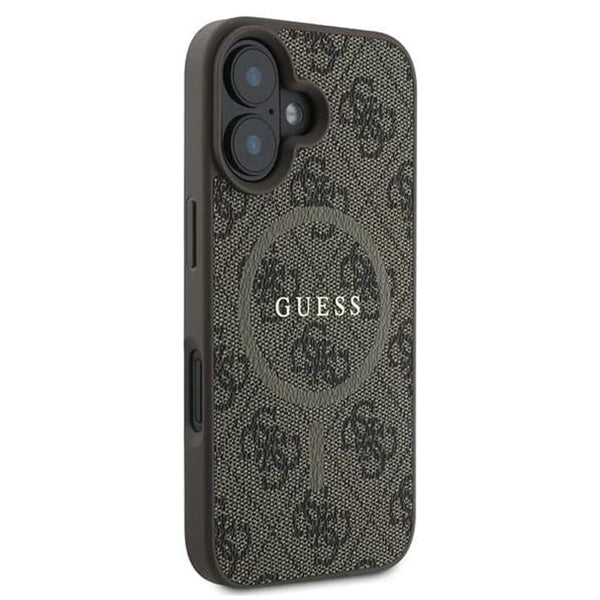 Калъф MagSafe за Apple iPhone 16, Guess, 4G Ring Classic Logo, Кафяв