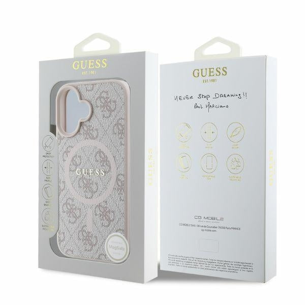 Калъф MagSafe за Apple iPhone 16, Guess, 4G Ring Classic Logo, Розов
