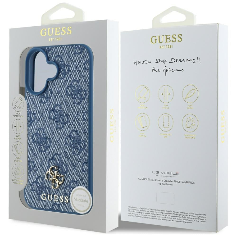 Калъф MagSafe за Apple iPhone 16, Guess, 4G Small and Classic Logo, Син