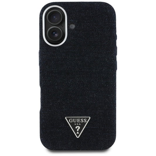 Калъф MagSafe за Apple iPhone 16, Guess, Denim Triangle Logo, Черен