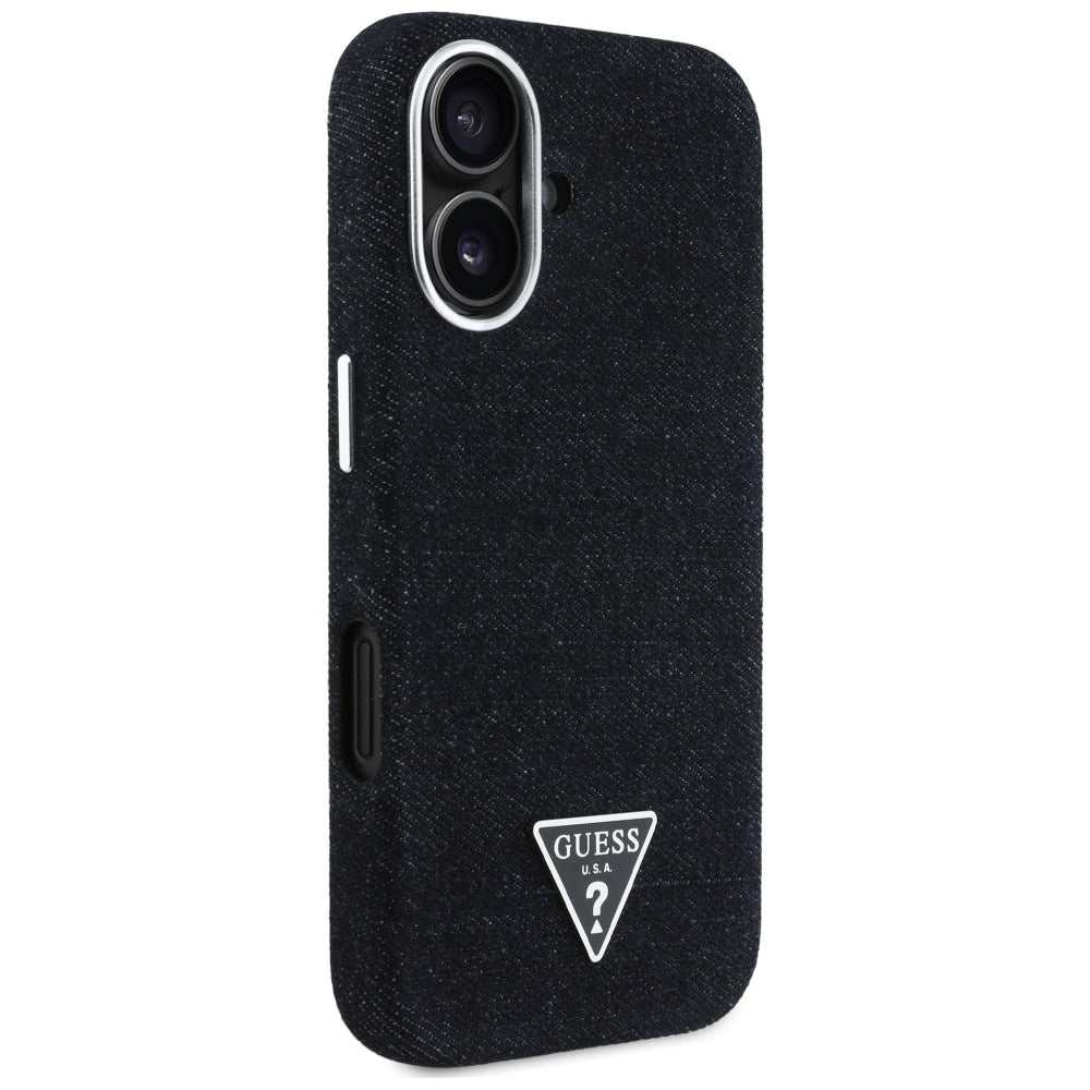 MagSafe Case for Apple iPhone 16, Guess, Denim Triangle Logo, Black