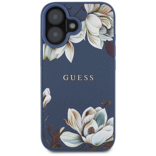 Калъф MagSafe за Apple iPhone 16, Guess, Grained Flowers, Син