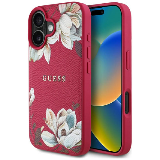 Калъф MagSafe за Apple iPhone 16, Guess, Grained Flowers, Фуксия