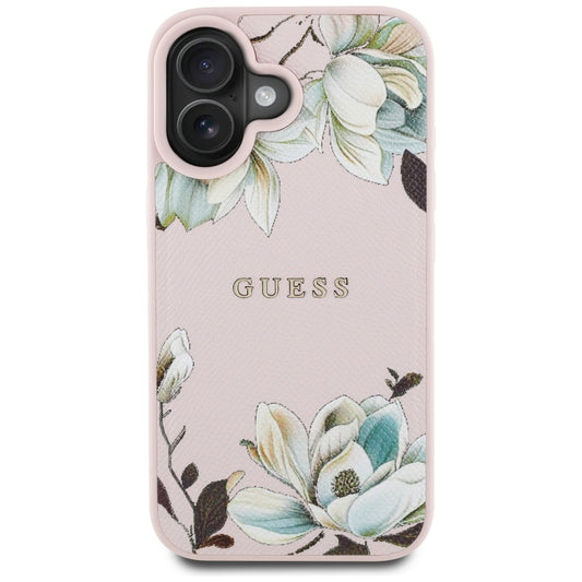 Калъф MagSafe за Apple iPhone 16, Guess, Grained Flowers, Розов
