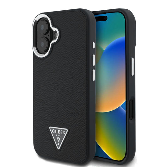 Калъф MagSafe за Apple iPhone 16, Guess, Grained Triangle Logo, Черен