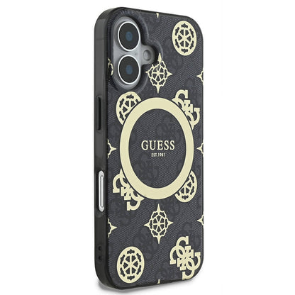 Калъф MagSafe за Apple iPhone 16, Guess, IML 4G Peony, Черен GUHMP16SH4PYEEK