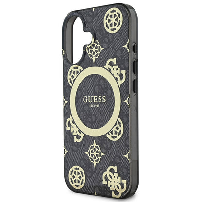 Калъф MagSafe за Apple iPhone 16, Guess, IML 4G Peony, Черен GUHMP16SH4PYEEK