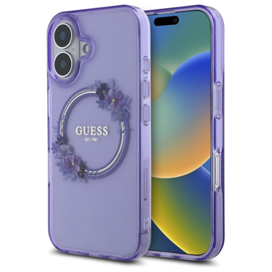 Калъф MagSafe за Apple iPhone 16, Guess, IML Flowers Wreath, Лилав