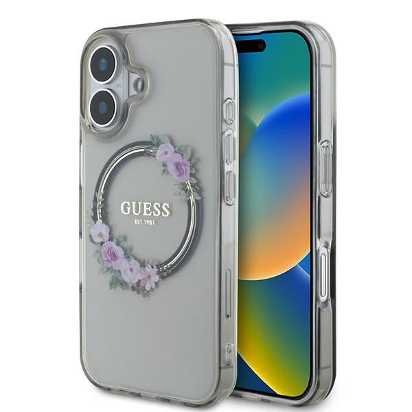 Калъф MagSafe за Apple iPhone 16, Guess, IML Flowers Wreath, Черен