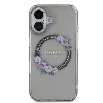 Калъф MagSafe за Apple iPhone 16, Guess, IML Flowers Wreath, Черен