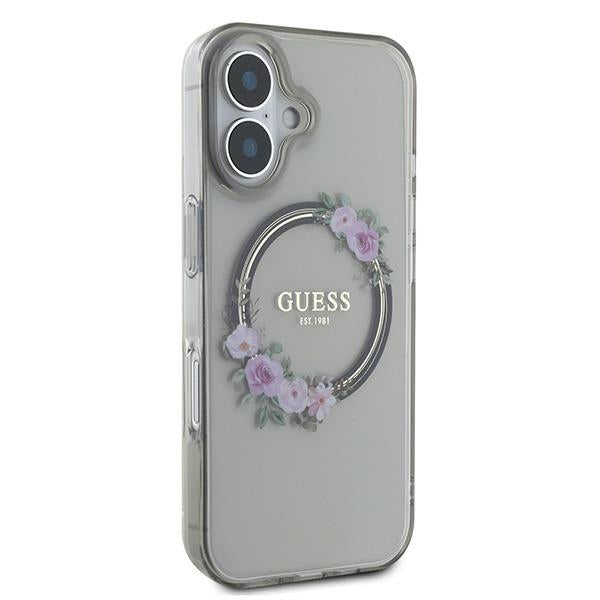 Калъф MagSafe за Apple iPhone 16, Guess, IML Flowers Wreath, Черен