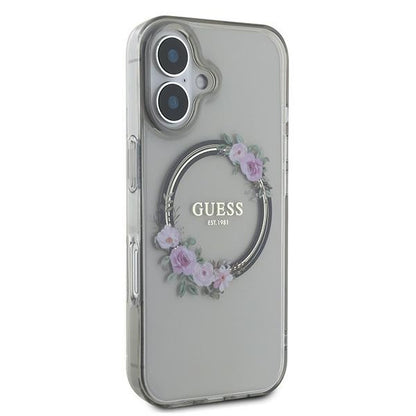 Калъф MagSafe за Apple iPhone 16, Guess, IML Flowers Wreath, Черен