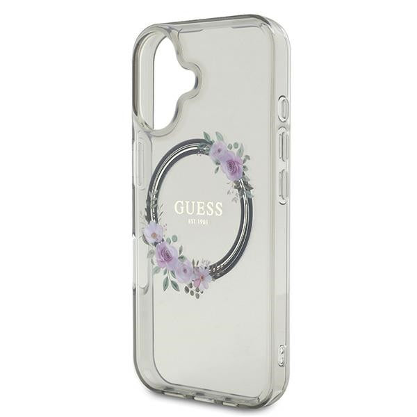 Калъф MagSafe за Apple iPhone 16, Guess, IML Flowers Wreath, Черен