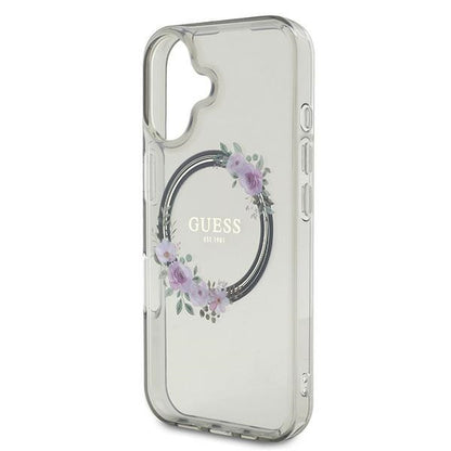 Калъф MagSafe за Apple iPhone 16, Guess, IML Flowers Wreath, Черен