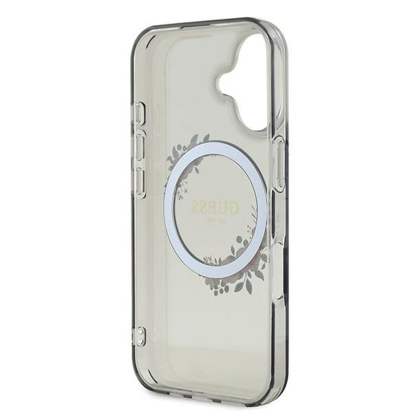 Калъф MagSafe за Apple iPhone 16, Guess, IML Flowers Wreath, Черен
