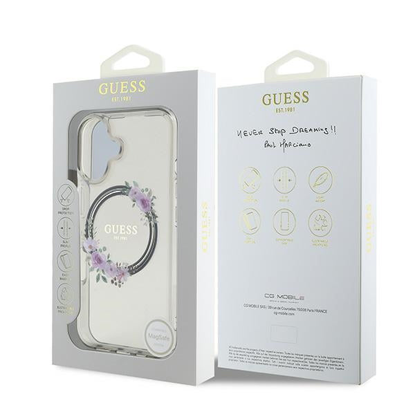 Калъф MagSafe за Apple iPhone 16, Guess, IML Flowers Wreath, Черен