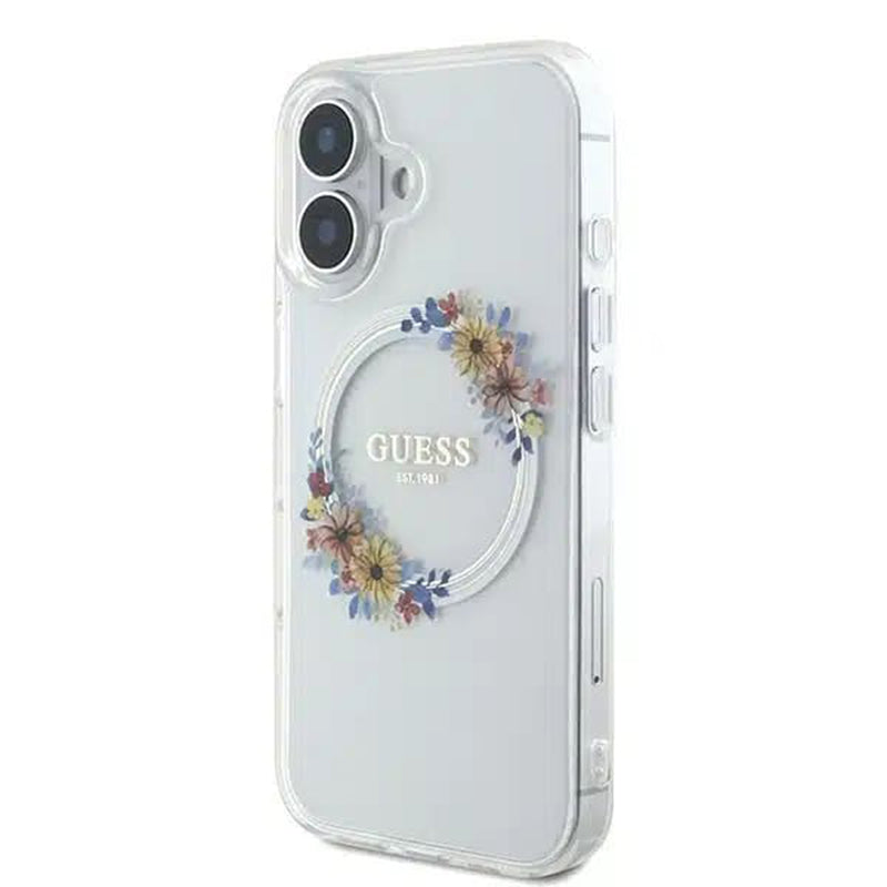 Калъф MagSafe за Apple iPhone 16, Guess, IML Flowers Wreath, Прозрачен