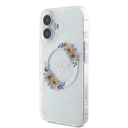 Калъф MagSafe за Apple iPhone 16, Guess, IML Flowers Wreath, Прозрачен