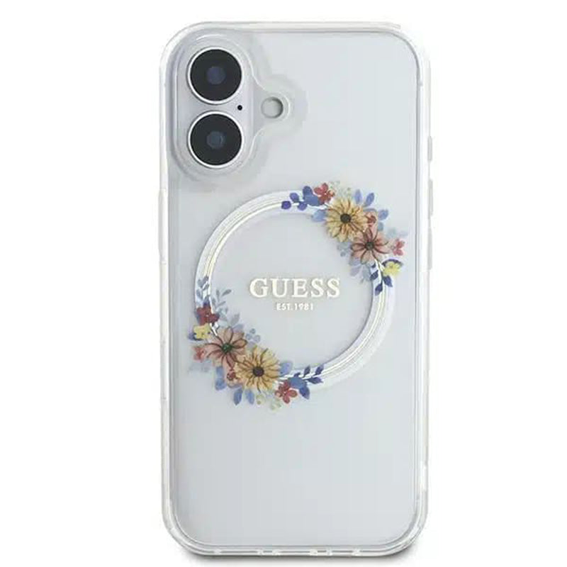 Калъф MagSafe за Apple iPhone 16, Guess, IML Flowers Wreath, Прозрачен