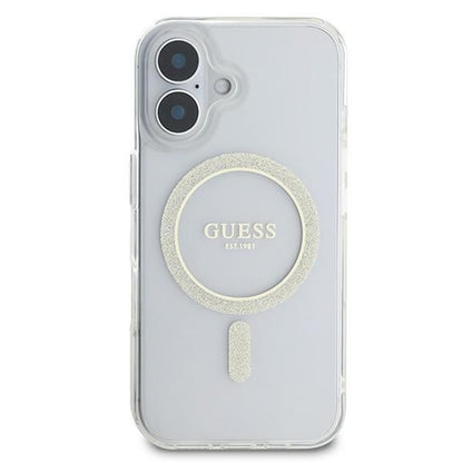 MagSafe Case for Apple iPhone 16, Guess, IML Glitter Circle, Transparent