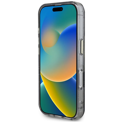 Калъф MagSafe за Apple iPhone 16, Guess, IML Metal Glitter Flowers Triangle, Черен