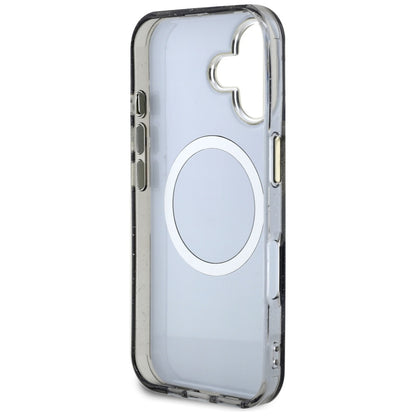 Калъф MagSafe за Apple iPhone 16, Guess, IML Metal Glitter Flowers Triangle, Черен