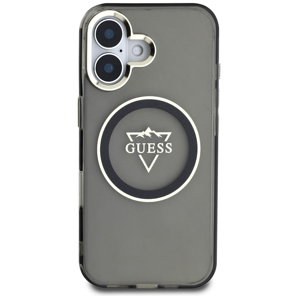 Калъф MagSafe за Apple iPhone 16, Guess, IML Metal Mountain Logo, Черен