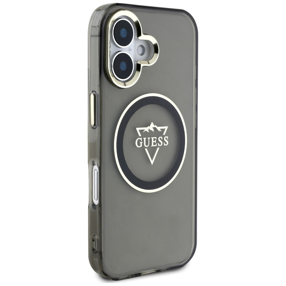 Калъф MagSafe за Apple iPhone 16, Guess, IML Metal Mountain Logo, Черен